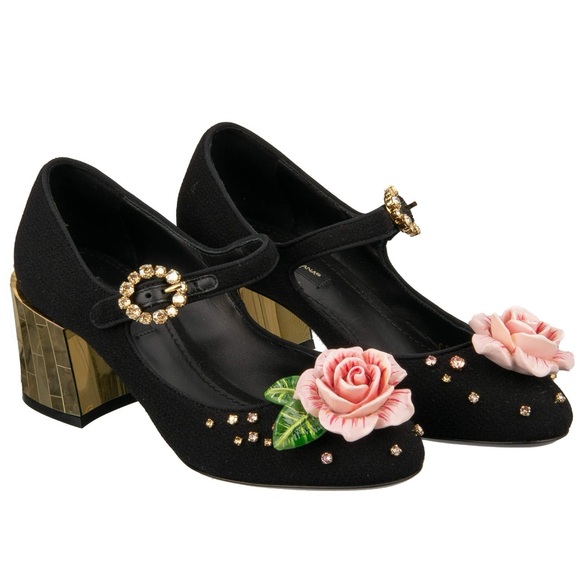 Dolce & Gabbana Shoes - Authentic DOLCE & GABBANA Crystal Rose Brooch Heels Mary Jane Pumps—Size 36